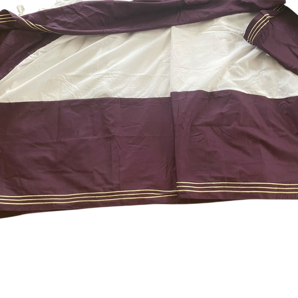 Purple king size bed skirt with gold accents